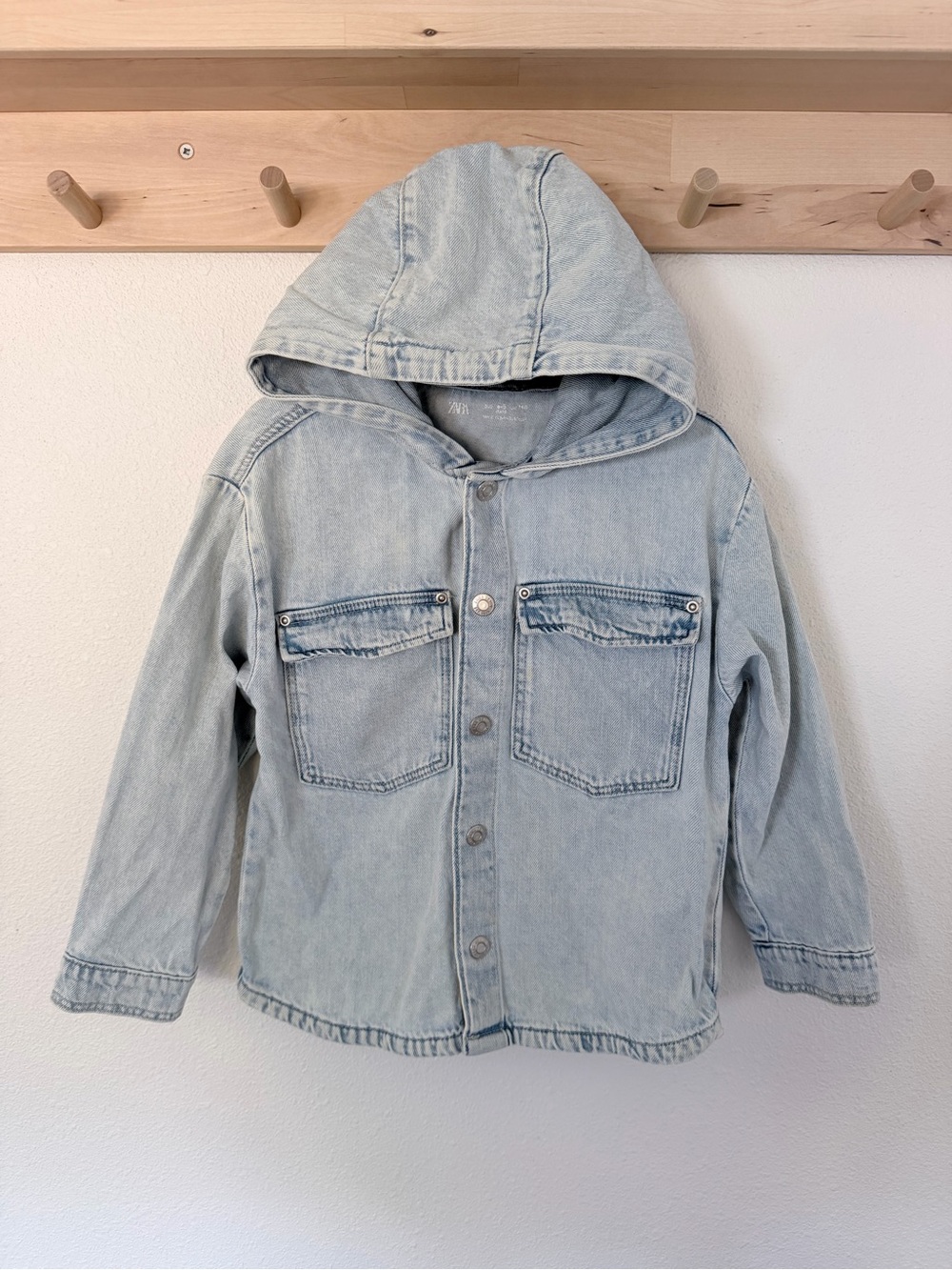 Zara Kids Light Wash Denim Hooded Overshirt